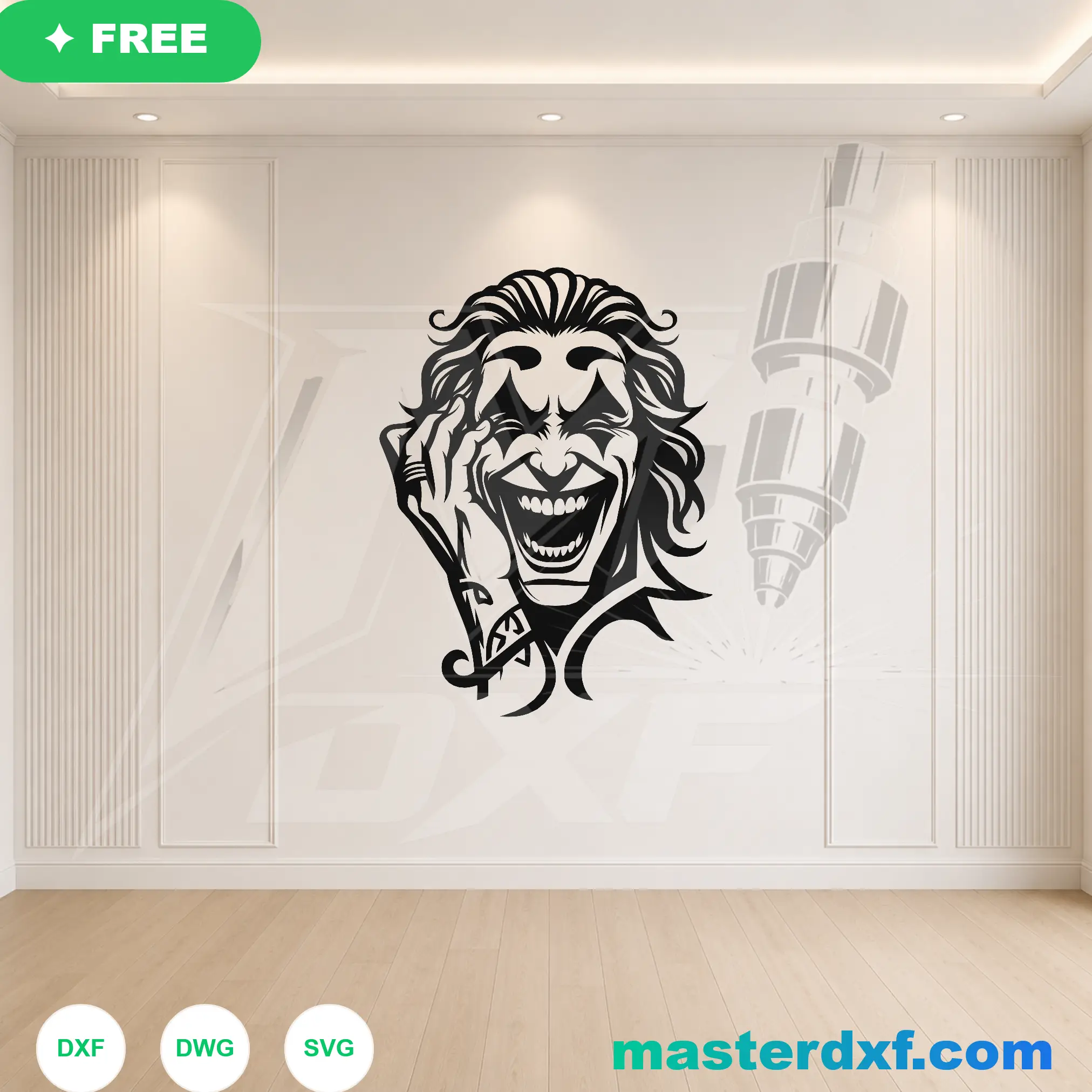Laughing Evil Joker Face Silhouette Graphic Art DXF File